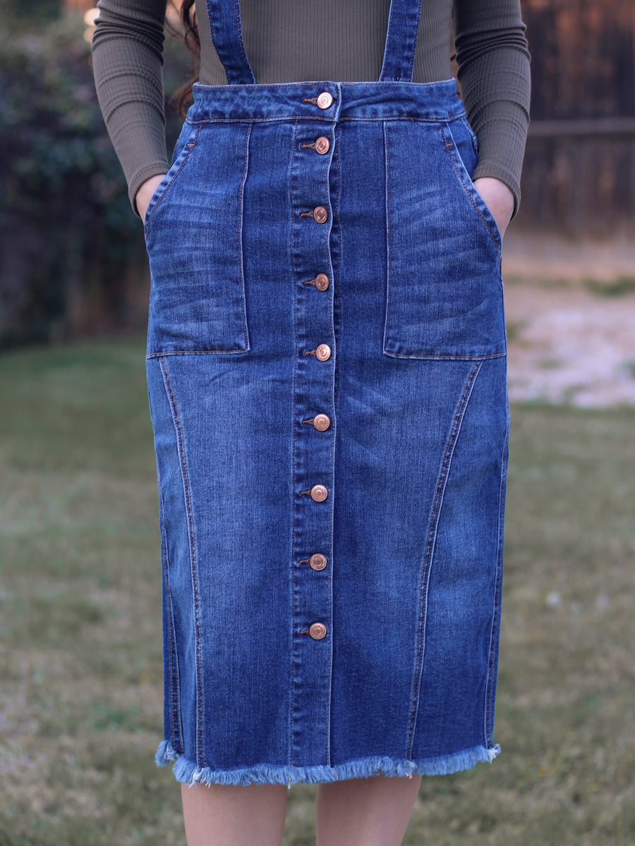 Button Down Denim Skirt | Remi Overall Skirt | PKC Collection